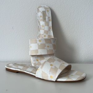 LARROUDE (NEW) Leather Printed Slides Handmade in Brazil, Size: 8.5